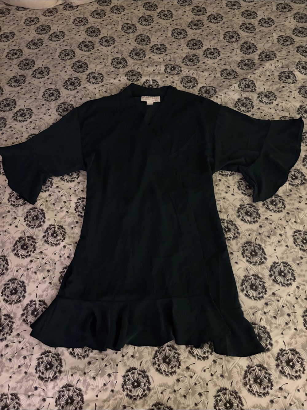 Birdy Grey  Dark Green Ruffle-Hem Wrap Dress